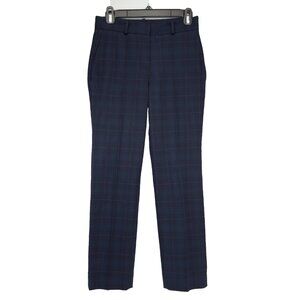 MAJE Preppy Plaid Academia Office Crop Pleated Navy Blue Trousers Pants‎ Size 34